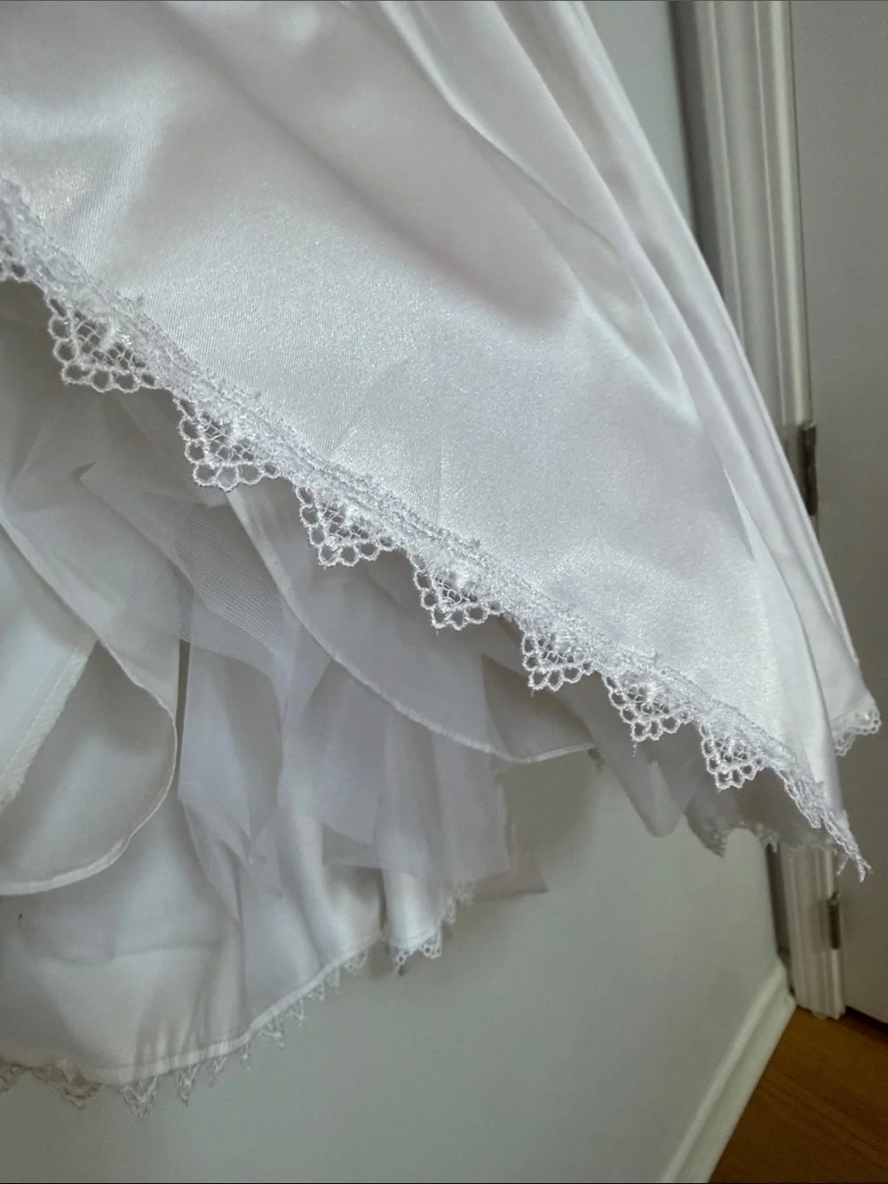 Ivory Satin Girls' Party Dress with Puff Sleeves